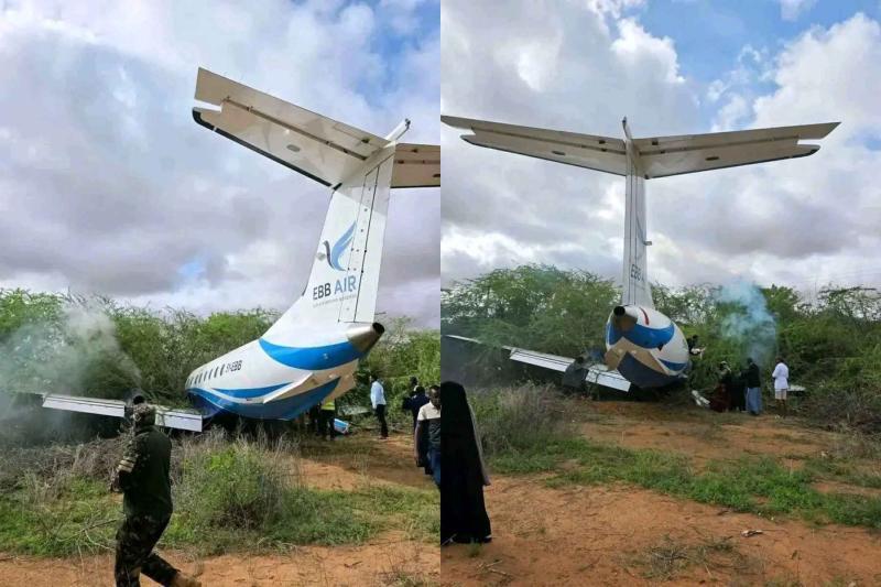 Collage photo of a plane that veered off the runway in Mandera Airstrip.